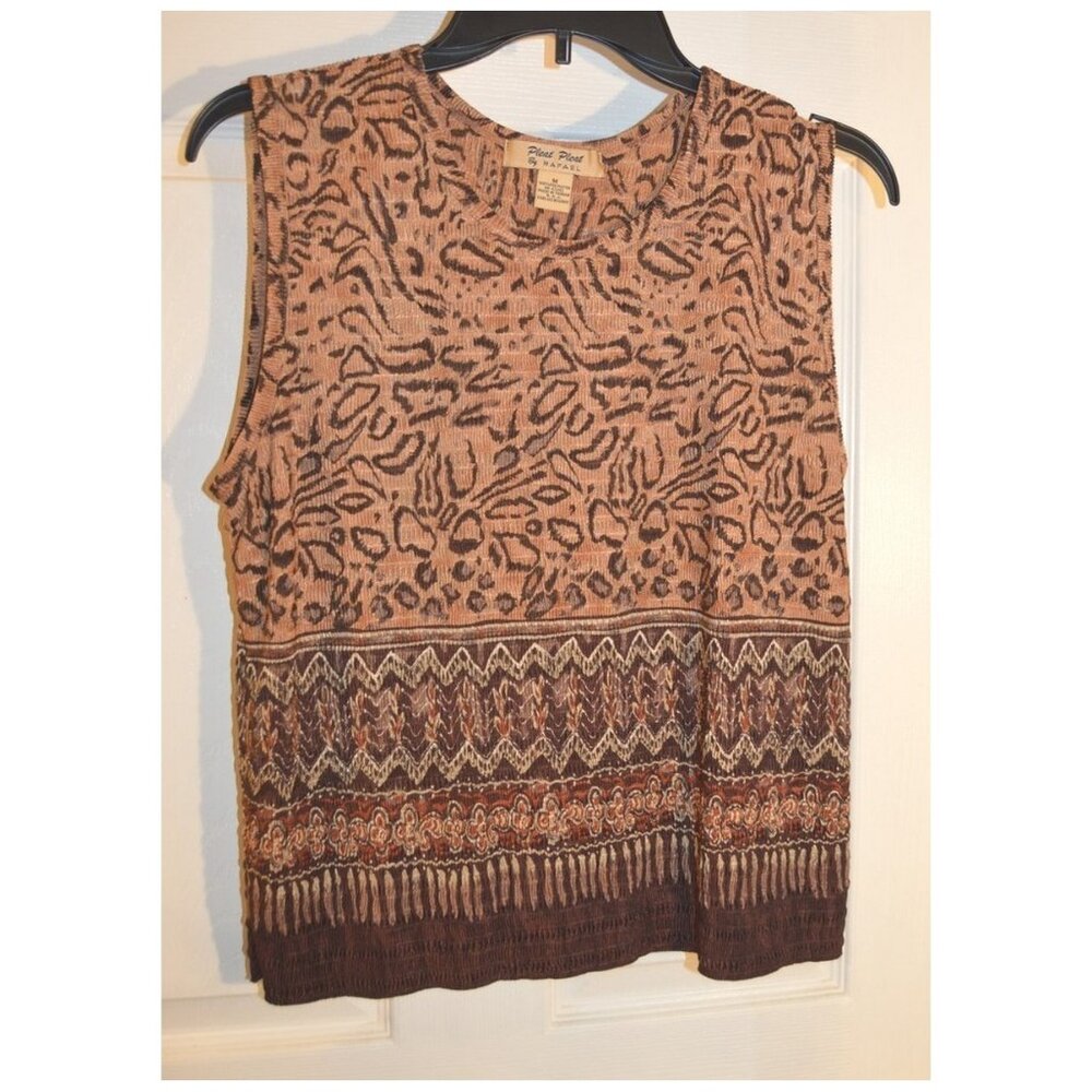 Pleat Pleat by Raphael Sleeveless Leopard? Print Pattern Blouse Top Shirt Size M